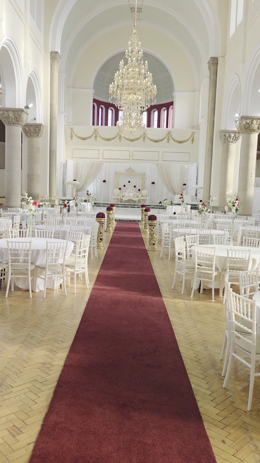 Full view of the hall down the aisle